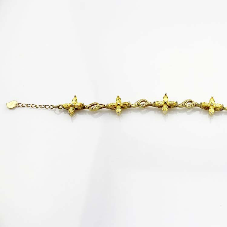 Yellow Gold Plated 925 Silver Jewellery Quatrefoil Citrine Cubic Zircon Tennis Bracelet (B04PURPLE)