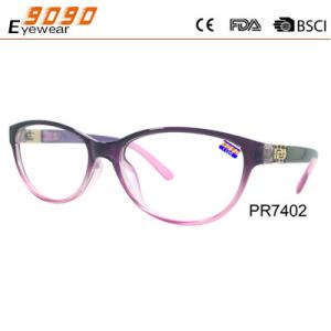 Wholesale Lady 's fashionable reading glasses, made of plastic ,metal hinge and metal parts on the temple from china suppliers