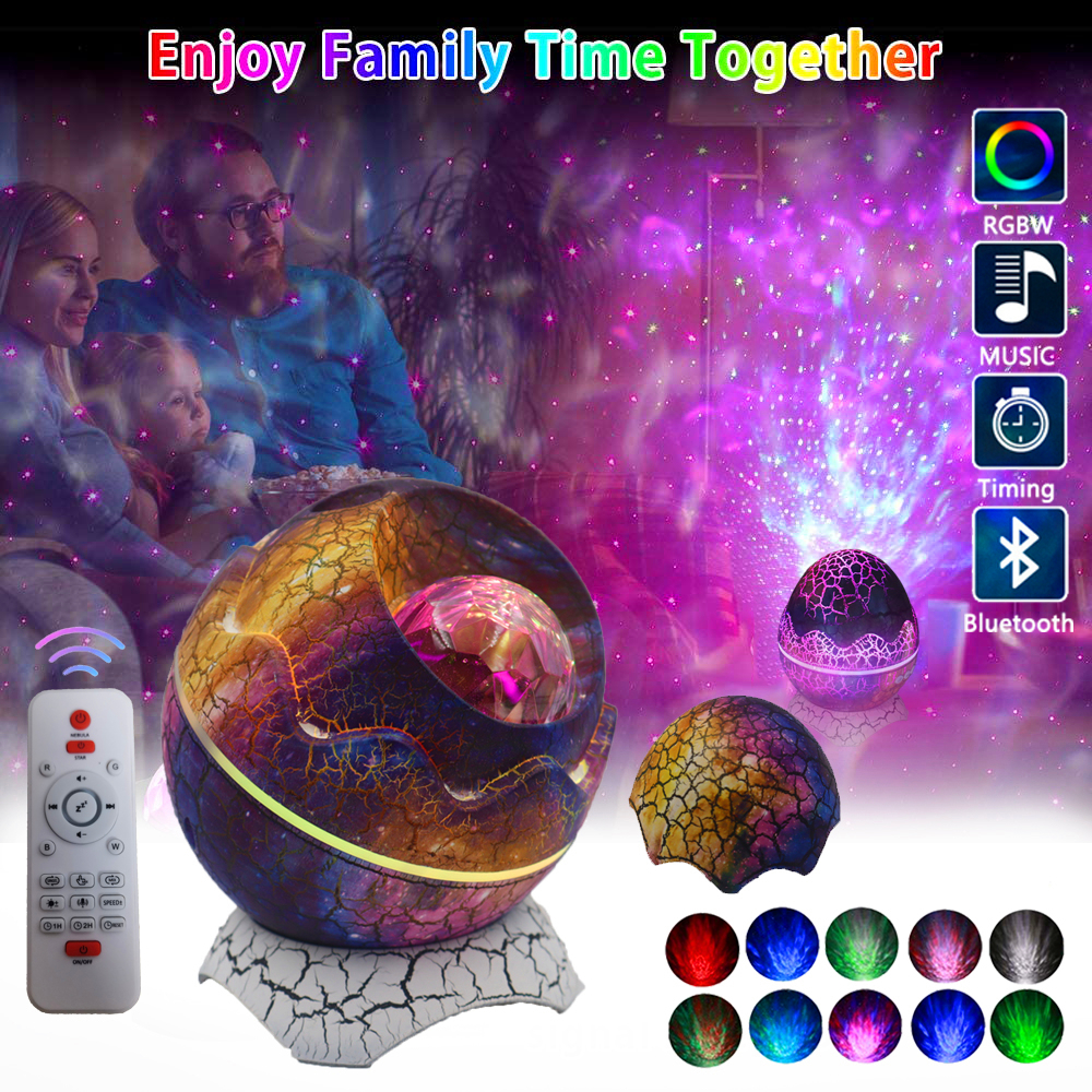 Star Projector Dinosaur Egg Galaxy Projector for Bedroom Remote Control White Noise Speaker 14 Colors LED Night Light Fo