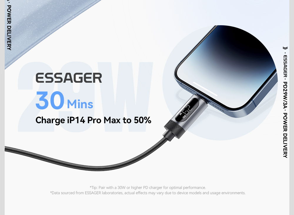 ESSAGER ES-X64 Series 29W USB-C to Lighting Charging Cord Data Cable