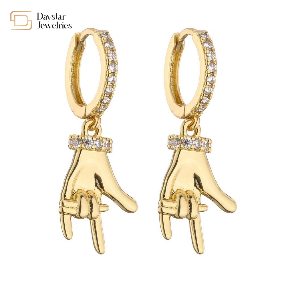 18k Plated Heart Charm Hoop Earrings Zircon Stone Ear Cuffs Jewelry