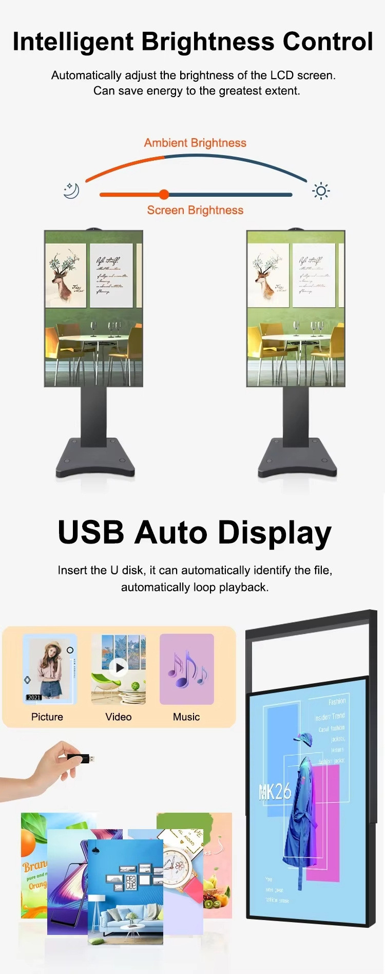 Shop 55 65 Inch 3000 Nit High Brightness Monitors Hanging Advertising Digital Signage Facing Window Lcd Screen Display