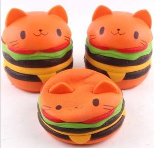 China Cute Bread Jumbo Cat Head Burger Soft PU Stress Relief Slow Rising Squishy Scented Toys For Kids / Adults on sale
