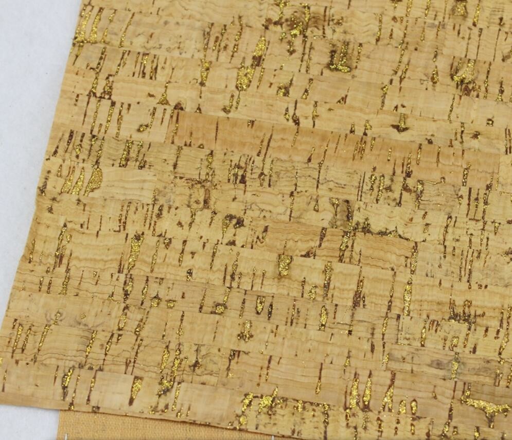 Popular Shiny Gold Fleck Nature Cork Fabric/Leather for Bag, Wallet, Decoration