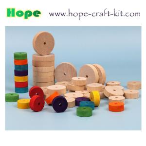 Wholesale Natural color multi-colored colorful wooden wheels round wood blocks with holes for kids DIY material OEM OEM from china suppliers