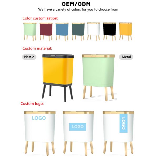 PP Plastic Office Dustbin Custom Trash Can 15L With High Bamboo Leg