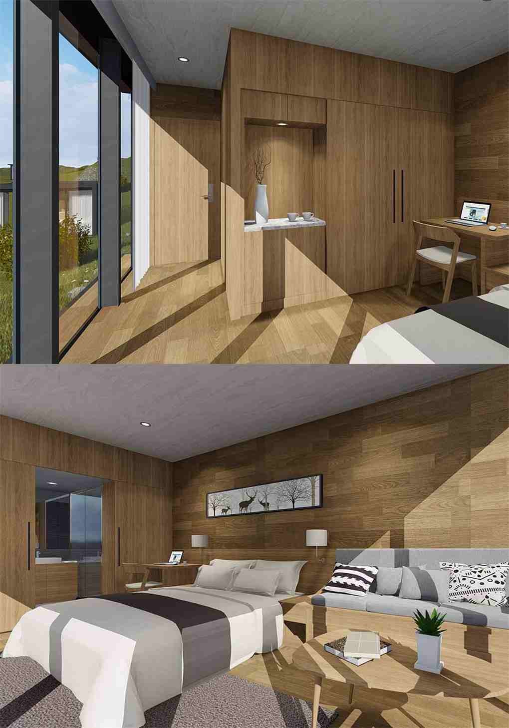 Beautiful Steel Prefab Homes With Tempered Glass Curtain Wall Door Prefab Villa