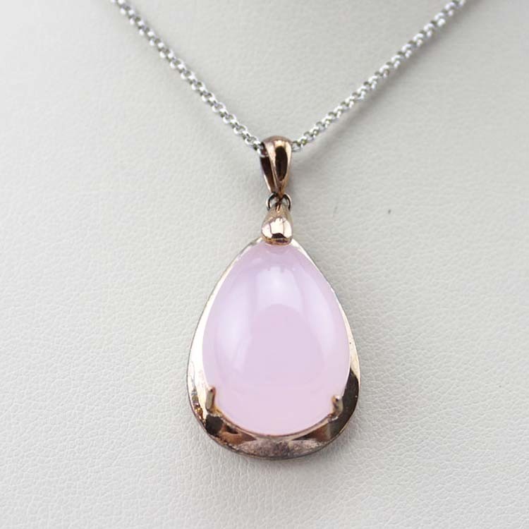18k Rose Gold Plated Silver Bead ChainPink Cubic Zirconia Pendant Necklace (PSJ0216)