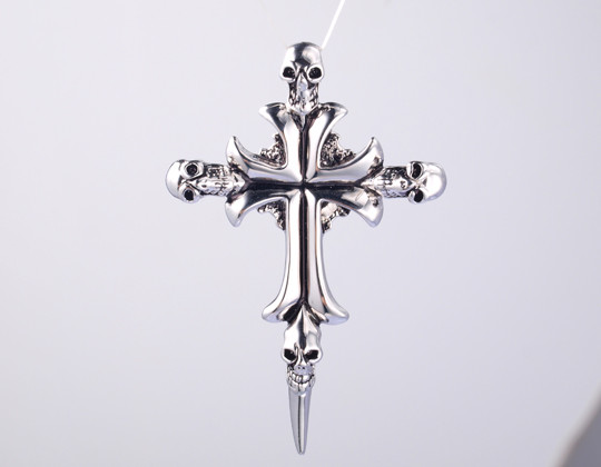 925 Sterling Silver Pendant with Zircon Religious pendant Skull Cross Pendant with 19'' Chain hip hop ice