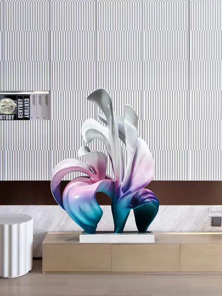 Bespoke Large Floor Standing Flower Fiberglass Sculpture Marble Base For Hotel Lobby