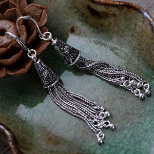 Wholesale Retro Women Jewelry Black 925 Silver Tassels Drop Earrings(053715) from china suppliers