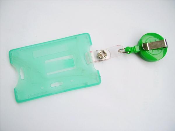 Different Color Plastic Badge Holder , Lanyard Pouch Holder With Metal Clip