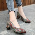 S006 Manufacturer 2020 retro ethnic embroidery pointed high heel leather women's