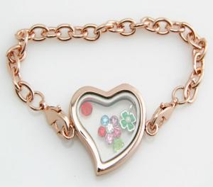 Wholesale Stainless Steel Glass Heart Plated Floating Charm Living Lockets Chain Bracelet GLB016 from china suppliers