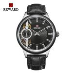 2.5D Mineral Glass Mens Stainless Steel Watches Double Movement Leather Strap