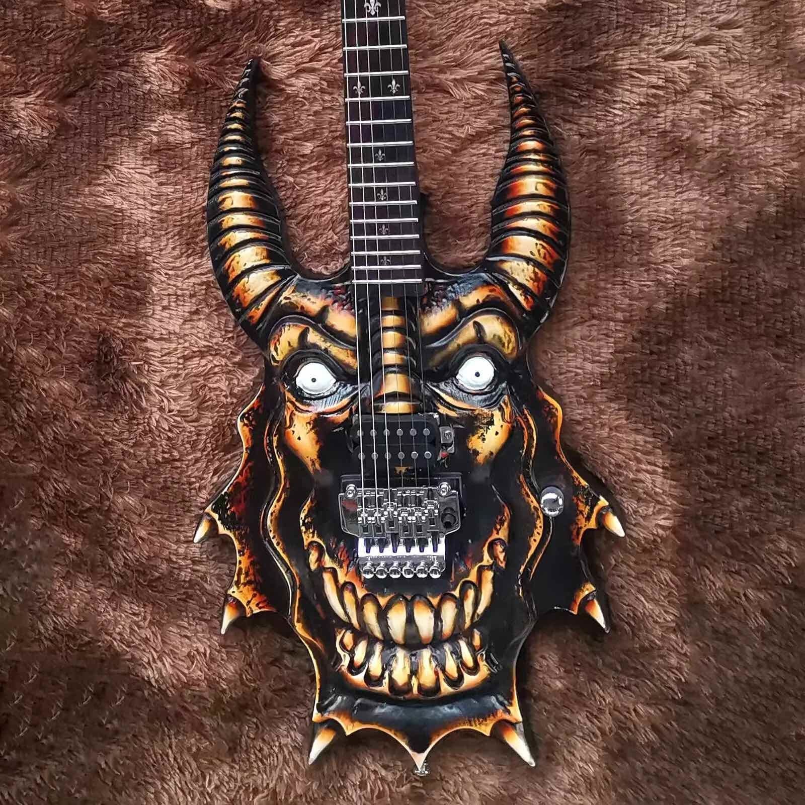 Custom Handcrafted Electric Guitar Colorful Painting COW Skull Head Hummbucker Pickups