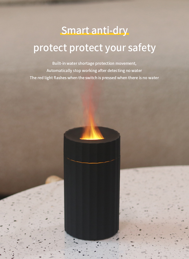 Type C 100ml Flame Humidifier Fire Aroma Diffuser With 7C LED Changing Light