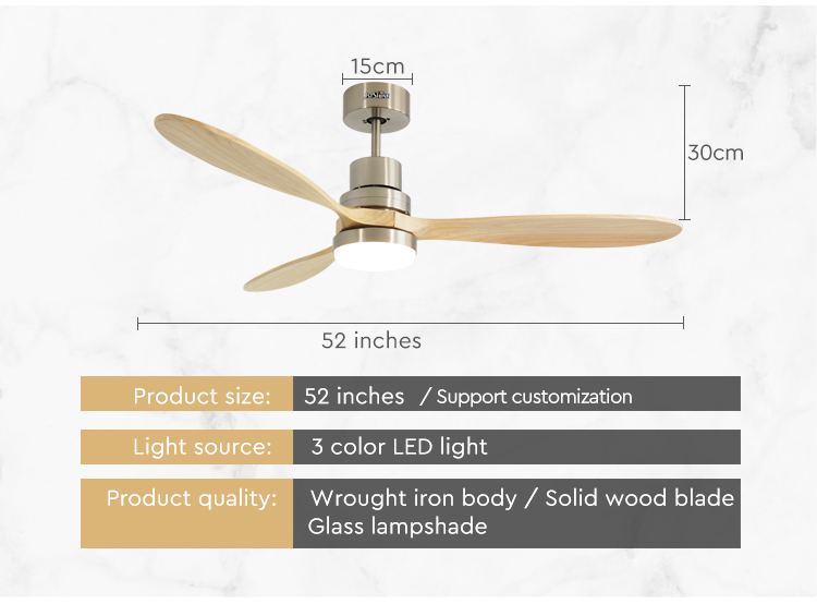 Contemporary LED Ceiling Fan with Wooden Blades Remote Control and Color Temperature