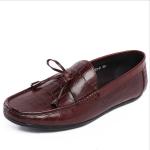 Casual Mens Leather Loafers Anti Skidding Moccasins Bow Tie Flat Shoes