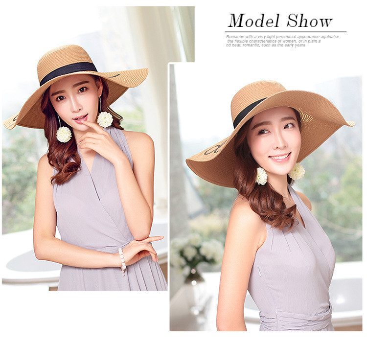AK17519 Wide brim sunny beach paper straw hats with letter in stock , promotion cheap hats .