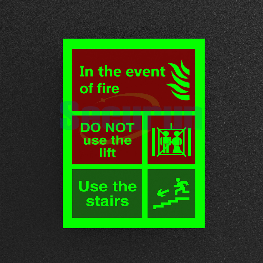 Self Luminous Glow Photoluminescent Fire Signs Action For Not Use The Lift