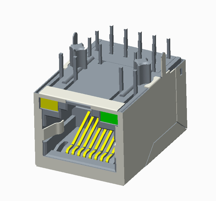Single Port Tab Up UPOE Rj45 Poe Magjack 1000Base T 90 ° Right Angle L=21.3