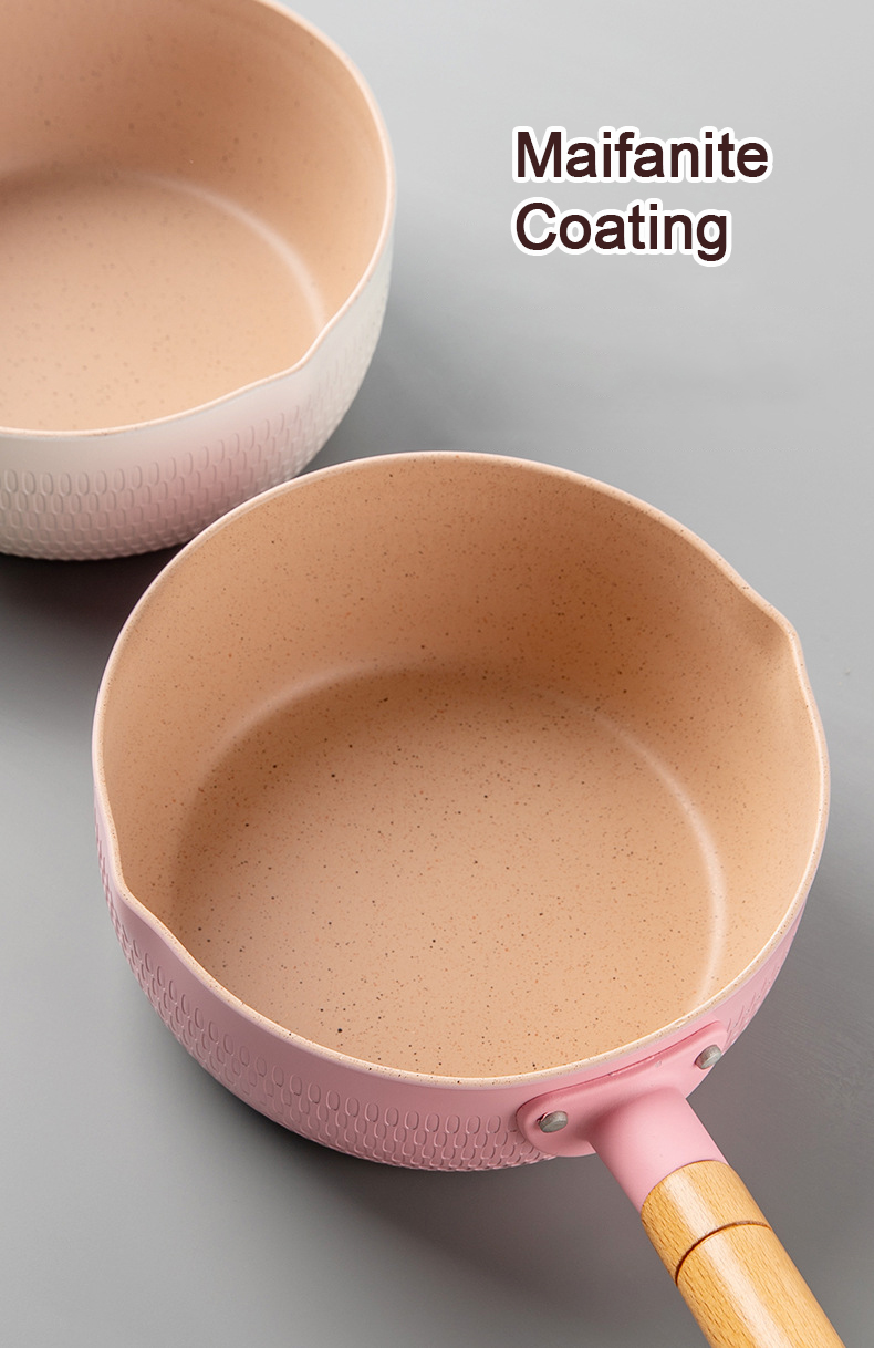 Kitchen Multi Coloured Small Cooking Pots With Wooden Handle