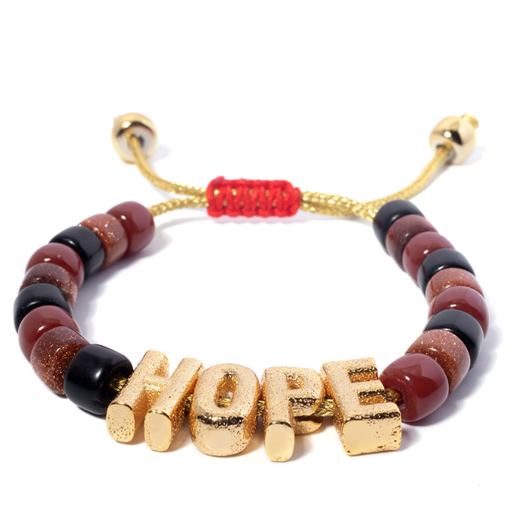 OEM gold Nylon Friendship Letter Bead Bracelet With adjustable braid clasp
