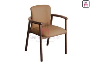 Wholesale Brown Leather Upholstered Wood Restaurant Chair With Armrests from china suppliers