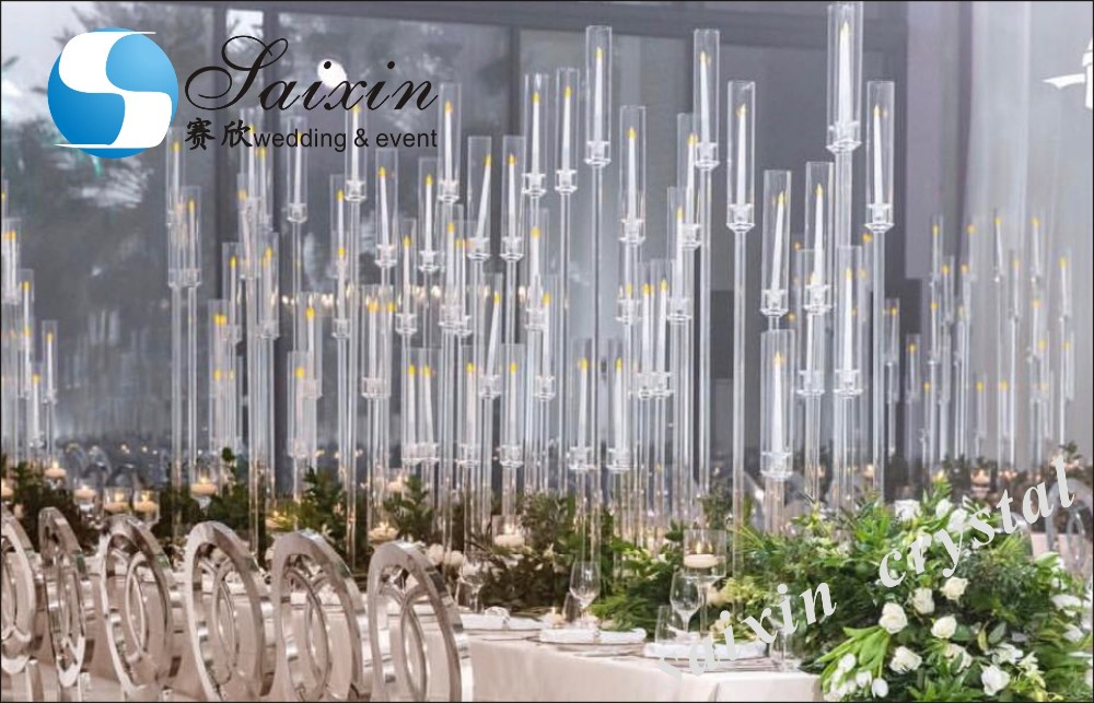 10 Arms Plated Gold Candelabra Candle Holder Standing Chandelier 1m Base 180cm