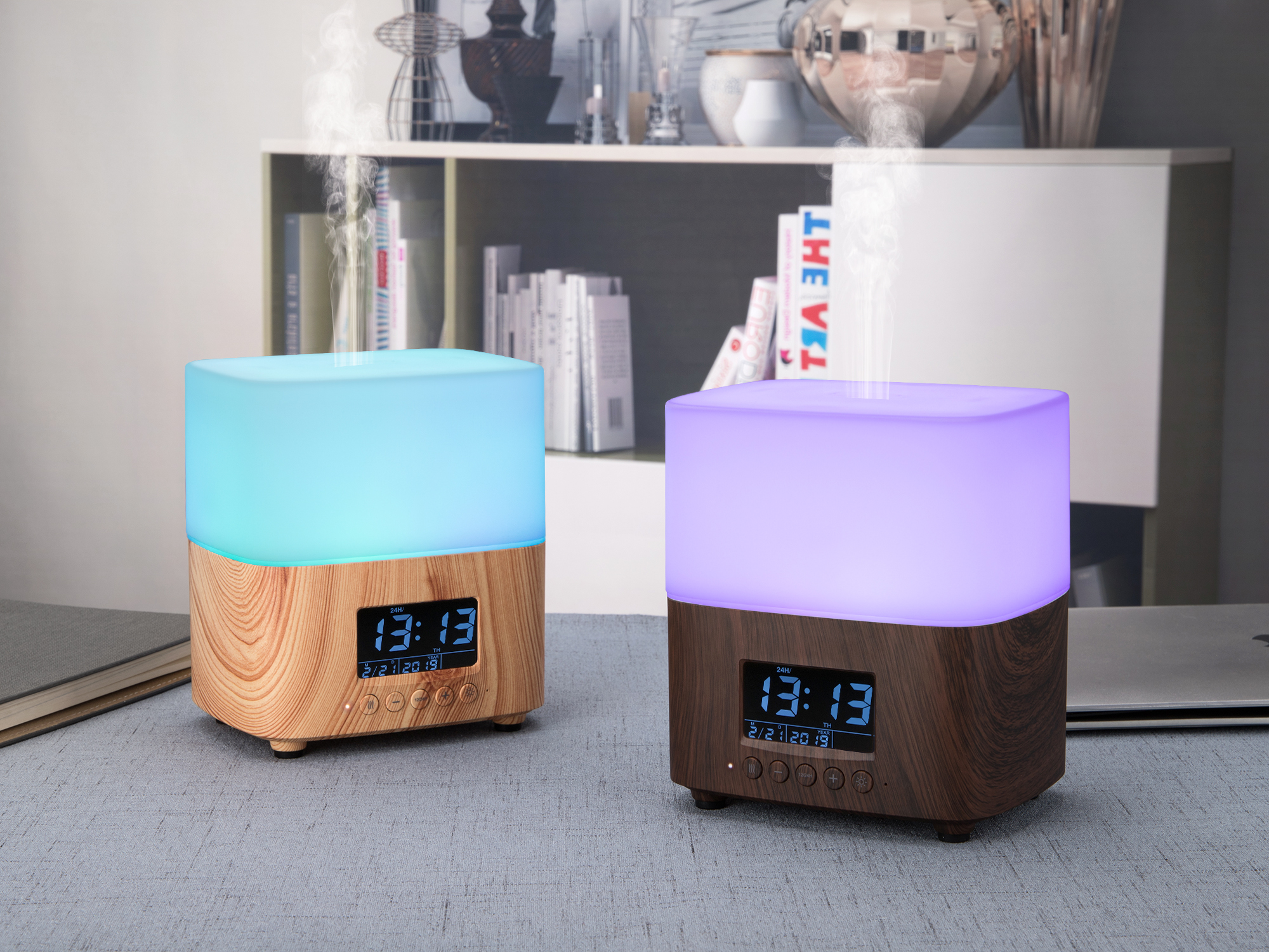 Household Wood Grain 300ML Essential Oil Diffuser Alarm Clock