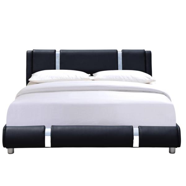 Adjustable Headboard Queen Size Platform Bed Frame Black Faux Leather Upholstery Bed