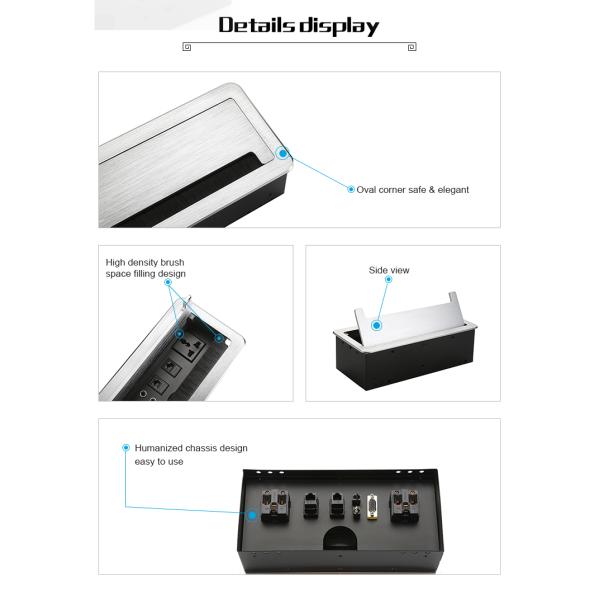 Smart Furniture Recessed Power Strip Usb C Tabletop Socket With RJ45 Audio Brushed Grommet