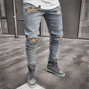 Wholesale High Waist Nostalgic Men'S Stretch Ripped Jeans Drawstring Closure from china suppliers