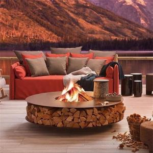 Wholesale Multifunctional Zero Fire Pit Corten Steel Firewood Storage Wood Holder Table from china suppliers