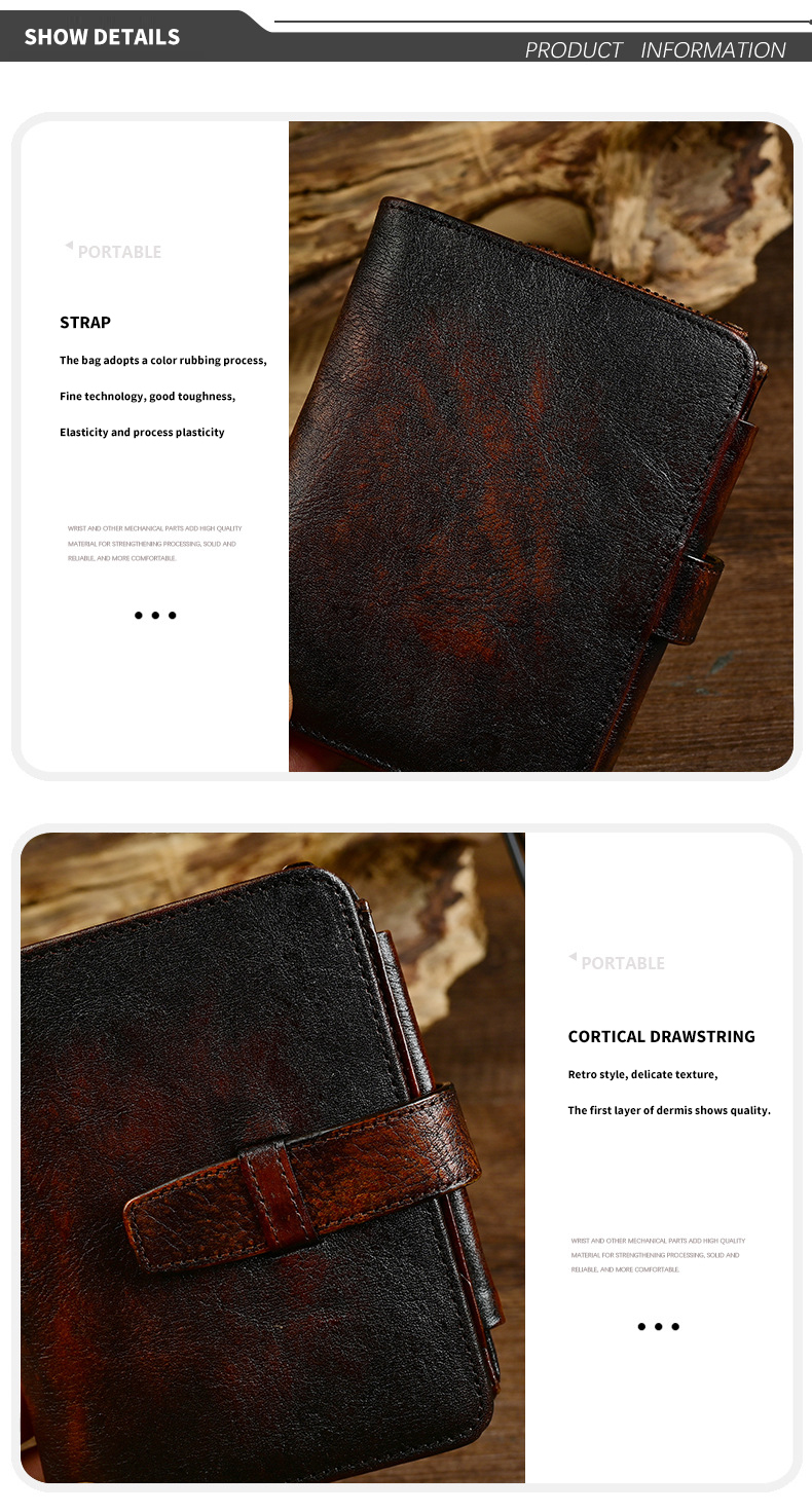 Nylon Lining Material Men's Genuine Leather Wallet For Men Vintage Cowhide Money Clip