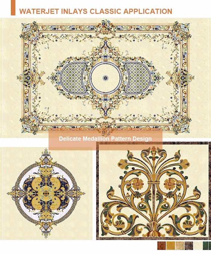 Chateau interior floor designs rectangle marble floor medallions patterns