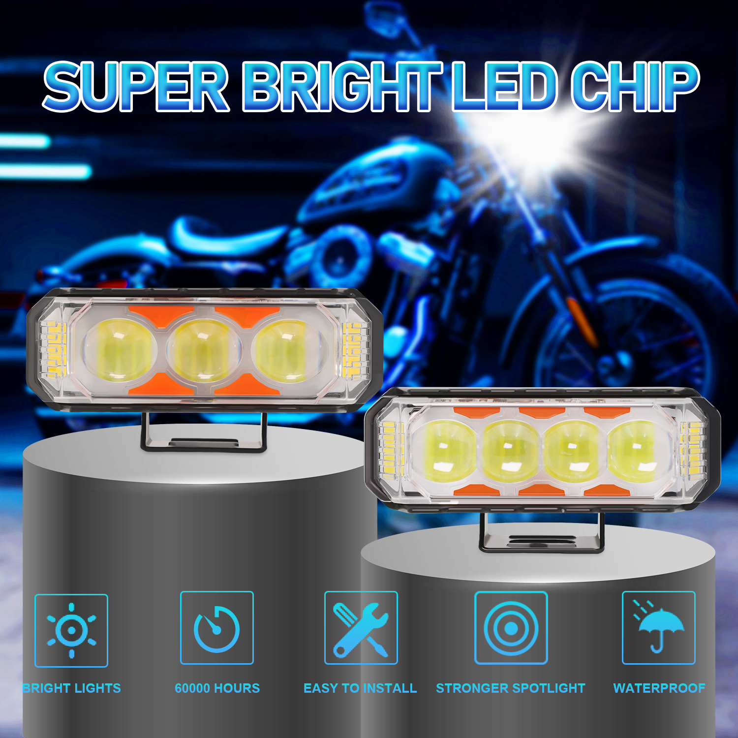 Rectangle Style Yellow Blue Red White High Brightness Motoecycle Spotlight