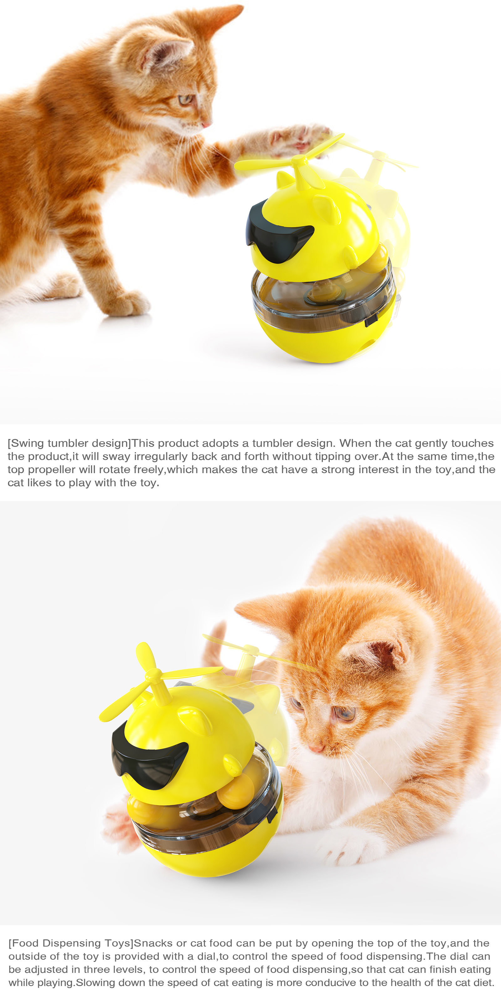 Electric Cat Treat Dispenser Toy / ABS Rechargeable Tumbler Pet Toy ODM