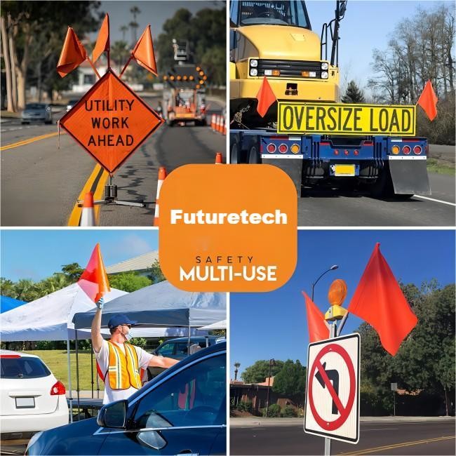 High Visiblity Orange Road Safety Flags Garden Flag Pole For Truck Loads Towing