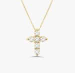 Druzy Stone Diamond Cross Necklace Round Brilliant Cut 925 Silver Cross Pendant