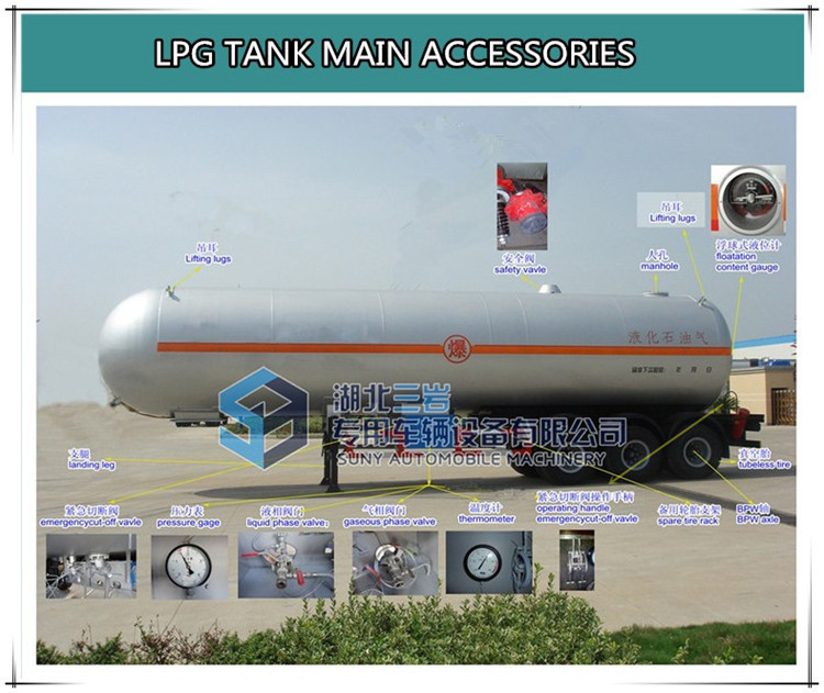 3 Axles 12 Wheels 56M3 LPG Tank Semi Trailer Transport Bower Trailer