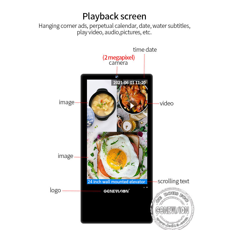 400CD/M2 Wall Mount AI Face Recognition LCD Ad elevator digital signage display