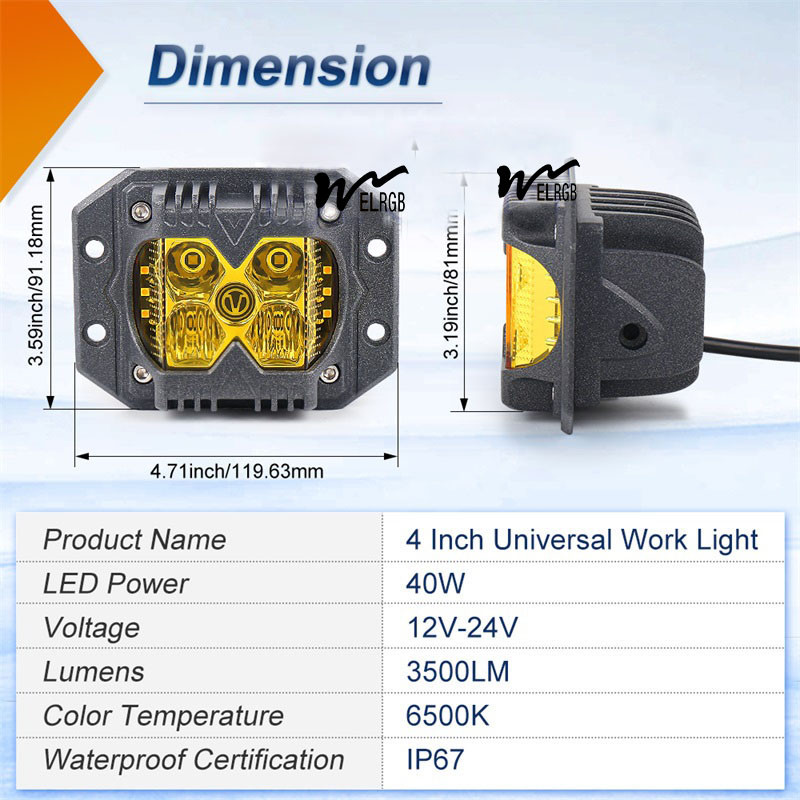 3500LM Cube Side Shooter Led Pods Vehicle LED Work Lights 12V 6500K