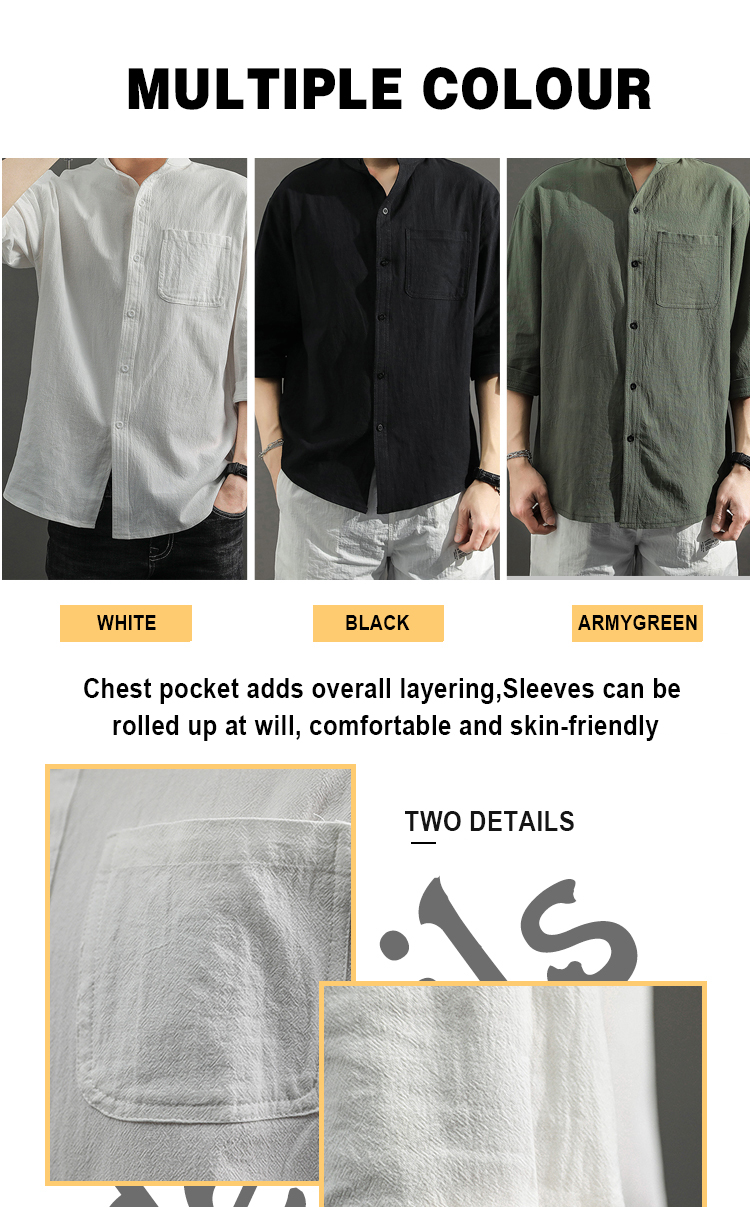 Solid Pattern Formal Men's Shirt Long-Sleeved Cotton Linen Chinese Style Loose Coat