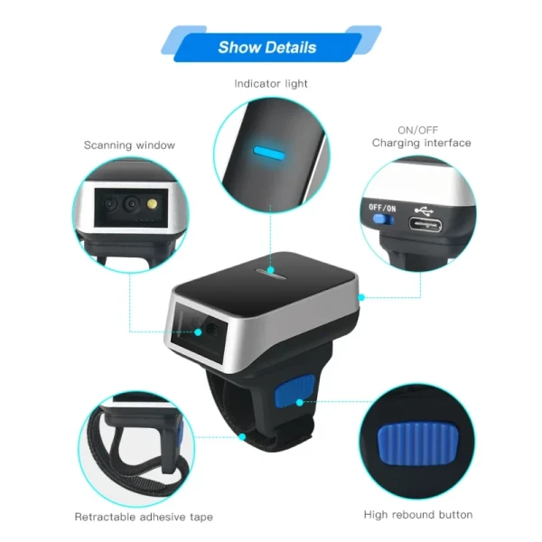 Wearable Bluetooth 2D Barcode Scanner DI9010-2D for Logistics
