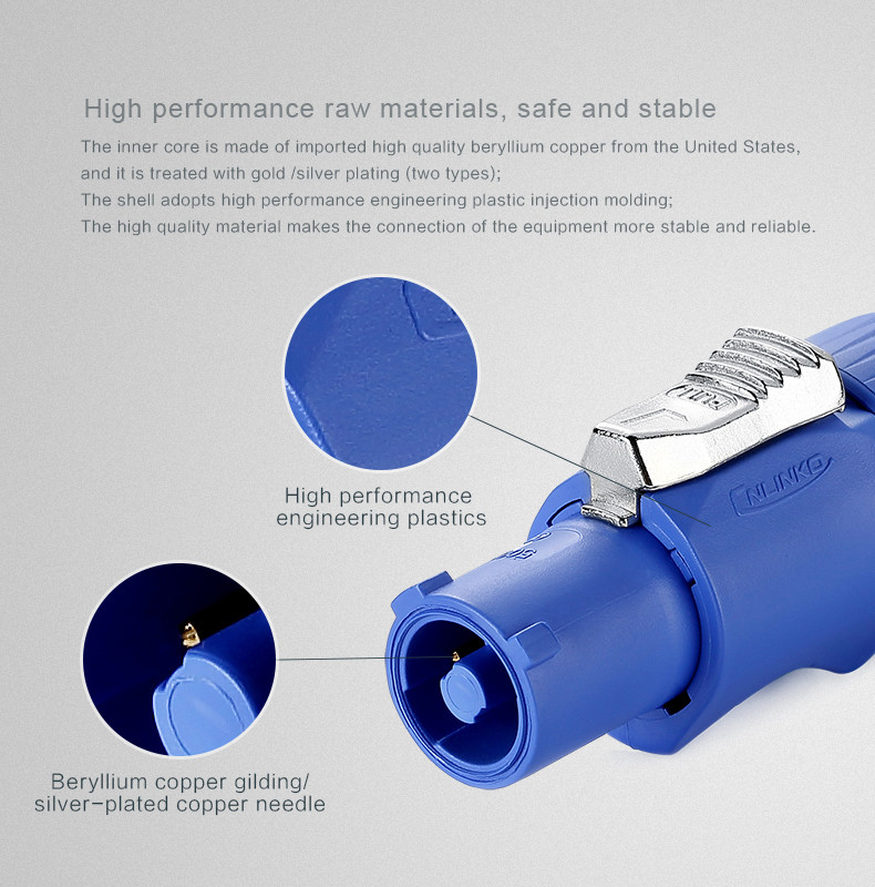 Blue Power Input Male to Female Connector, Panel Mount Connector for Stage Light