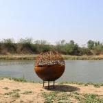 Outdoor Sphere Corten Steel Fire Pit 80cm Stoves Packed In Wooden Box