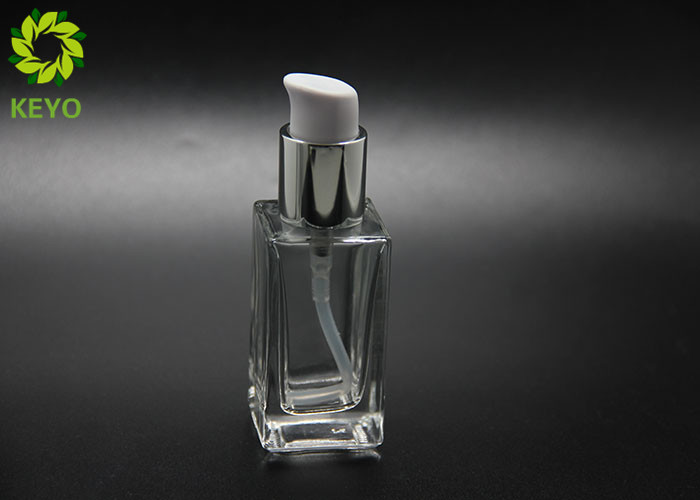 Foundation Serum Cosmetic 30ml 50ml Clear Square Glass Bottle With Self Lock Pump
