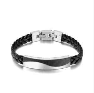 Wholesale Mens Thin Leather Stainless Steel Bracelet Magnetic Buckle Customizable Engraved LOGO from china suppliers